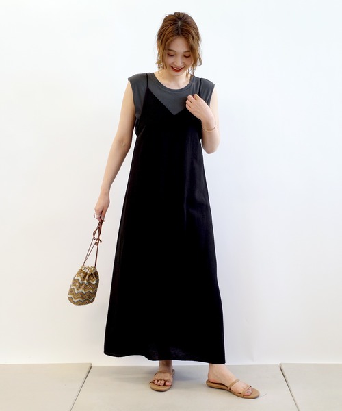 DouDou（ドゥドゥ）の「バックレースアップセットワンピース（ワンピース・レディース・ブラック/ベージュ/グリーン・FREE）」の2枚目の写真