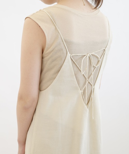 DouDou（ドゥドゥ）の「バックレースアップセットワンピース（ワンピース・レディース・ブラック/ベージュ/グリーン・FREE）」の4枚目の写真