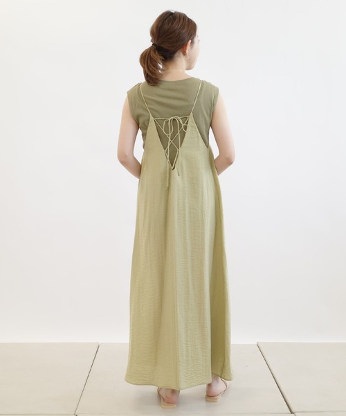 DouDou（ドゥドゥ）の「バックレースアップセットワンピース（ワンピース・レディース・ブラック/ベージュ/グリーン・FREE）」の14枚目の写真