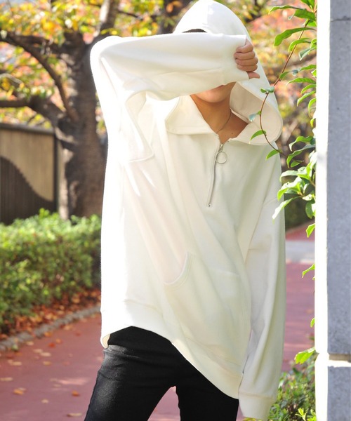 anown（アノン）の「オーバーサイジングハーフジップ裏毛パーカー【インフルエンサー 田舎系×anown 限定コラボ】（パーカー・メンズ・ホワイト/ブラック/モカ・M/L）」の15枚目の写真