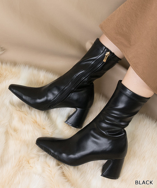 RANDA（ランダ）の「ストレスフリー/ソフトストレッチデザインヒールミドルブーツ（ブーツ・レディース・ベージュ/ブラック/アイボリー/ワイン・L/LL/M/S）」の3枚目の写真