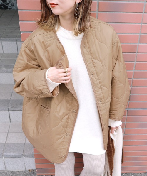 reca（レカ）の「ビッグシルエットキルティング コート（ダウンジャケット/コート・レディース・ブラック/ベージュ/カーキ・M）」の3枚目の写真