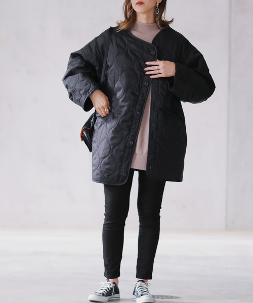 reca（レカ）の「ビッグシルエットキルティング コート（ダウンジャケット/コート・レディース・ブラック/ベージュ/カーキ・M）」の9枚目の写真