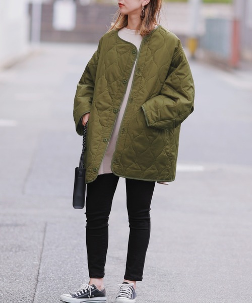 reca（レカ）の「ビッグシルエットキルティング コート（ダウンジャケット/コート・レディース・ブラック/ベージュ/カーキ・M）」の10枚目の写真