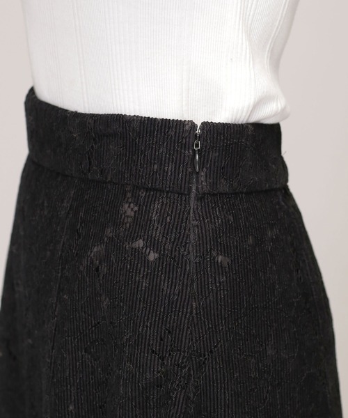 ナノユニバース フロッキーレースフレアスカート ロングスカート ブラウン J-2