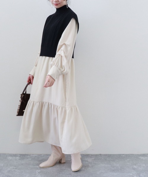 archives（アルシーヴ）の「ニットベスト×ティアードワンピースSET（ワンピース・レディース・ベージュ/モカ/グレイッシュベージュ・MEDIUM）」の13枚目の写真