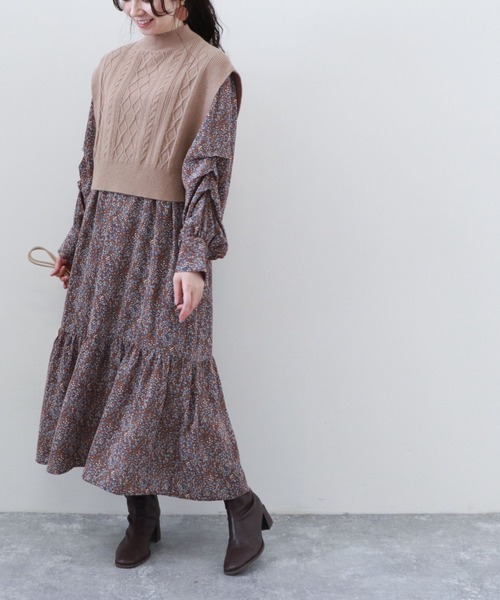 archives（アルシーヴ）の「ニットベスト×ティアードワンピースSET（ワンピース・レディース・ベージュ/モカ/グレイッシュベージュ・MEDIUM）」の10枚目の写真