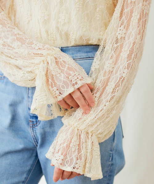 PURIL（ピュリル）の「【PURIL】スタンドカラー レース ボリュームスリーブ ブラウス（シャツ/ブラウス・レディース・ホワイト/ブラック/アイボリー・S/M）」の7枚目の写真