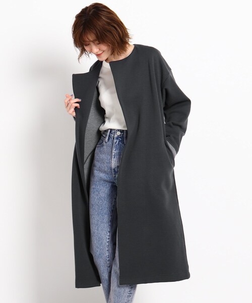 JET（ジェット）の「◆【ウォッシャブル】コットンダブルフェイスノーカラーコート（その他アウター・レディース・チャコールグレー/ライトベージュ/グレー系4・04）」の2枚目の写真