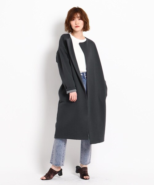 JET（ジェット）の「◆【ウォッシャブル】コットンダブルフェイスノーカラーコート（その他アウター・レディース・チャコールグレー/ライトベージュ/グレー系4・04）」の6枚目の写真