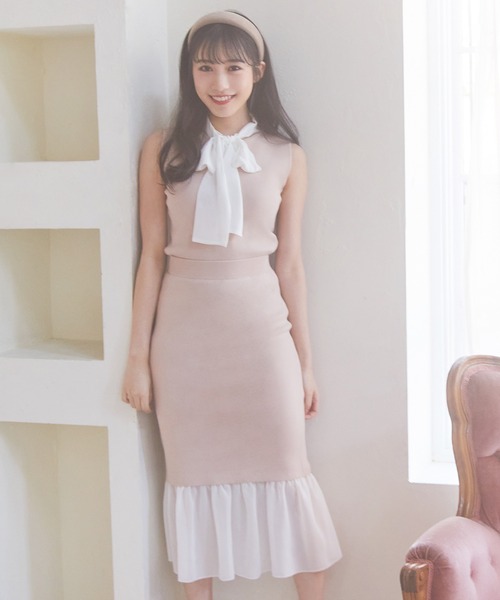 MIIA(ミーア)の「異素材ドッキングニットスカート(スカート・レディース・ブラック/ベージュ/ピンク・FREE)」の6枚目の写真