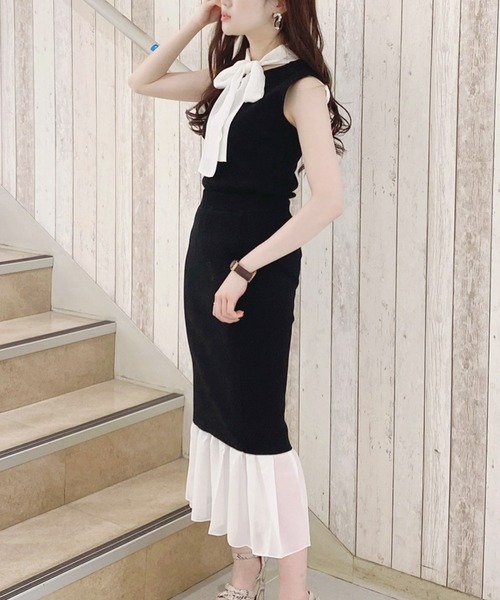 MIIA(ミーア)の「異素材ドッキングニットスカート(スカート・レディース・ブラック/ベージュ/ピンク・FREE)」の4枚目の写真