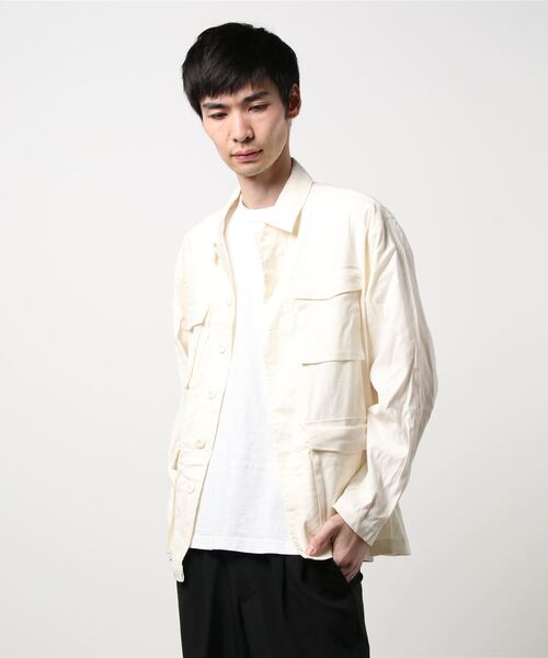 Burner(バーナー)の「【BURNER SELECT】綿麻ストレッチミリタリーシャツジャケット(ミリタリージャケット・メンズ・ベージュ/ネイビー/カーキ/ブラック/キナリ・L/M/XL)」の1枚目の写真