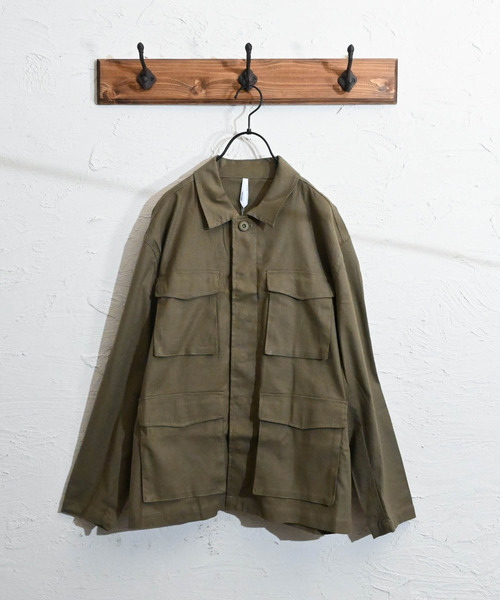 Burner(バーナー)の「【BURNER SELECT】綿麻ストレッチミリタリーシャツジャケット(ミリタリージャケット・メンズ・ベージュ/ネイビー/カーキ/ブラック/キナリ・L/M/XL)」の4枚目の写真