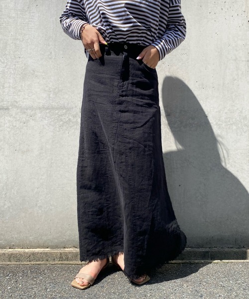 DouDou（ドゥドゥ）の「リネンリメイクスカート（スカート・レディース・ホワイト/ブラック・36/38）」の2枚目の写真