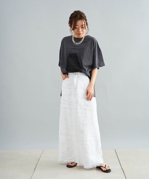 DouDou（ドゥドゥ）の「リネンリメイクスカート（スカート・レディース・ホワイト/ブラック・36/38）」の14枚目の写真