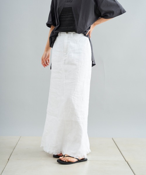 DouDou（ドゥドゥ）の「リネンリメイクスカート（スカート・レディース・ホワイト/ブラック・36/38）」の9枚目の写真