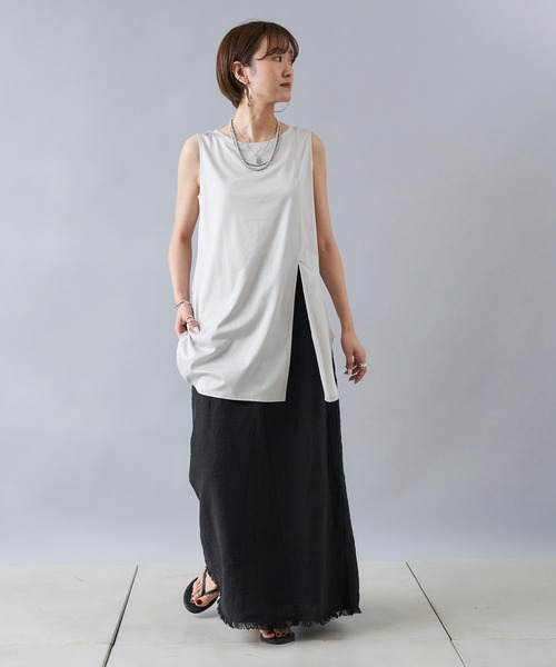 DouDou（ドゥドゥ）の「リネンリメイクスカート（スカート・レディース・ホワイト/ブラック・36/38）」の6枚目の写真