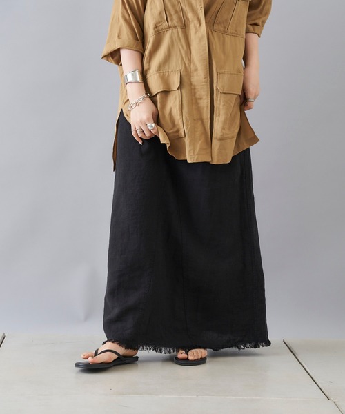 DouDou（ドゥドゥ）の「リネンリメイクスカート（スカート・レディース・ホワイト/ブラック・36/38）」の7枚目の写真