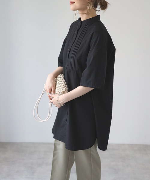 4youstory（フォーユーストーリー）の「ピンタックスタンドカラーブラウス（シャツ/ブラウス・レディース・ブラック/オフホワイト/ライム/ブルー/ライトベージュ・MEDIUM）」の12枚目の写真