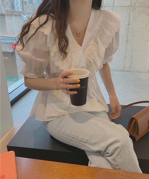 MAISON DE THERESE（メゾン ド テレーズ）の「Vネックシャツ（シャツ/ブラウス・レディース・ホワイト/パープル・M/S）」の10枚目の写真