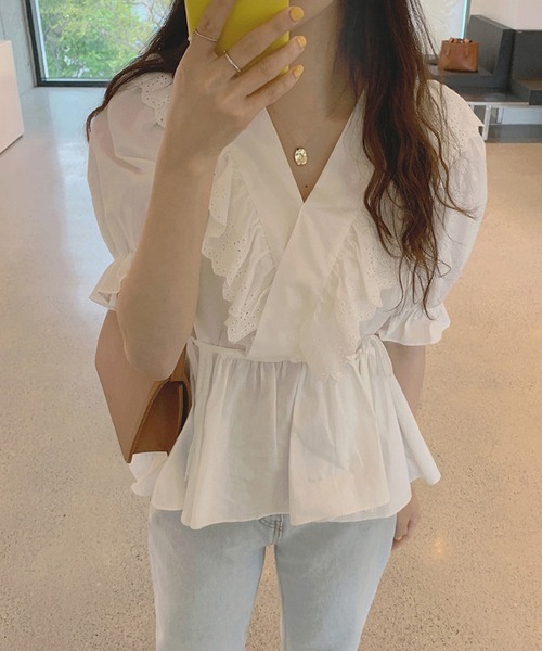 MAISON DE THERESE（メゾン ド テレーズ）の「Vネックシャツ（シャツ/ブラウス・レディース・ホワイト/パープル・M/S）」の8枚目の写真