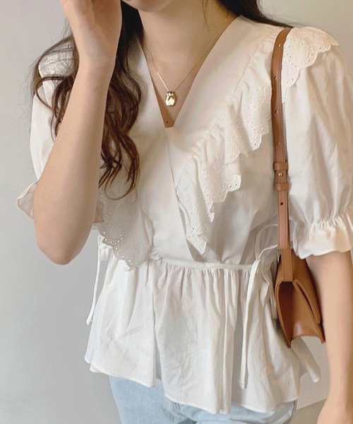 MAISON DE THERESE（メゾン ド テレーズ）の「Vネックシャツ（シャツ/ブラウス・レディース・ホワイト/パープル・M/S）」の12枚目の写真