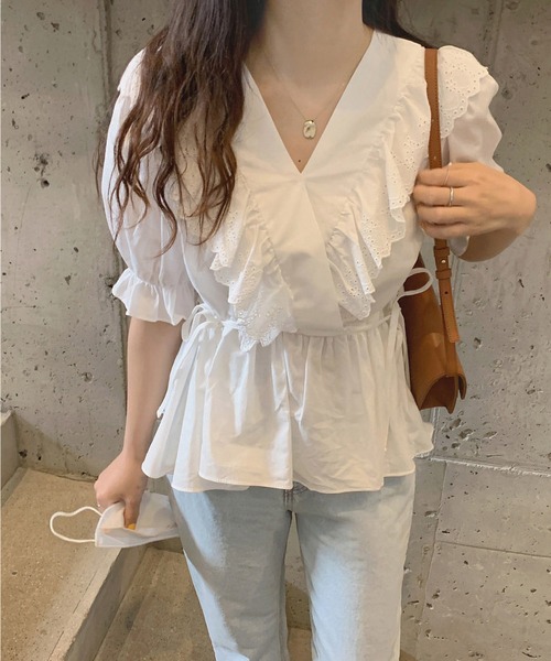 MAISON DE THERESE（メゾン ド テレーズ）の「Vネックシャツ（シャツ/ブラウス・レディース・ホワイト/パープル・M/S）」の6枚目の写真