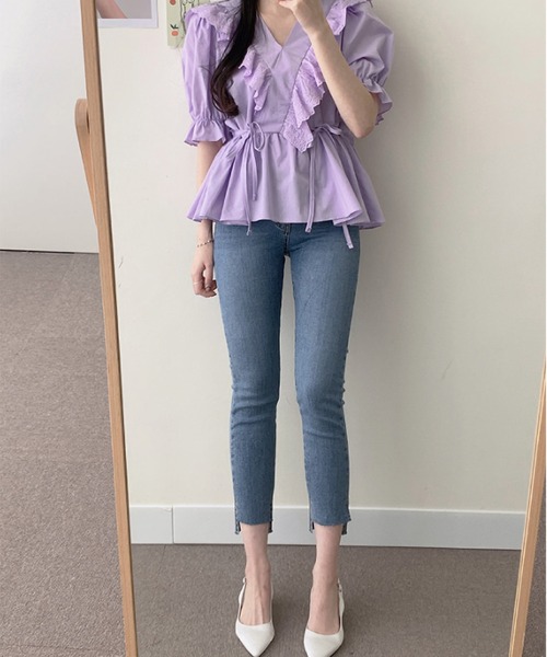 MAISON DE THERESE（メゾン ド テレーズ）の「Vネックシャツ（シャツ/ブラウス・レディース・ホワイト/パープル・M/S）」の5枚目の写真