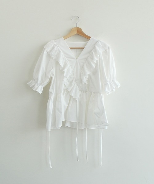 MAISON DE THERESE（メゾン ド テレーズ）の「Vネックシャツ（シャツ/ブラウス・レディース・ホワイト/パープル・M/S）」の9枚目の写真