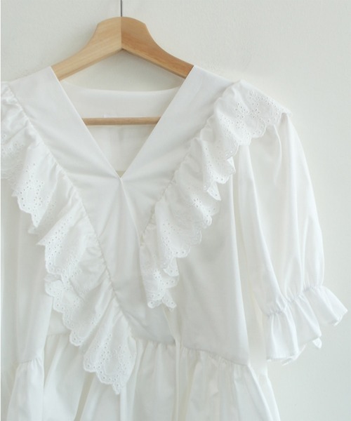 MAISON DE THERESE（メゾン ド テレーズ）の「Vネックシャツ（シャツ/ブラウス・レディース・ホワイト/パープル・M/S）」の11枚目の写真