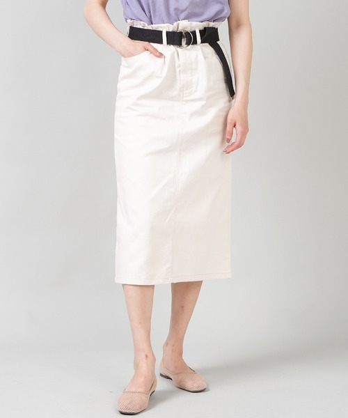 SPINNS（スピンズ）の「ベルト付 ツイルロングスカート（スカート・レディース・ブラック/グリーン/ベージュ/アイボリー・ONESIZE）」の2枚目の写真