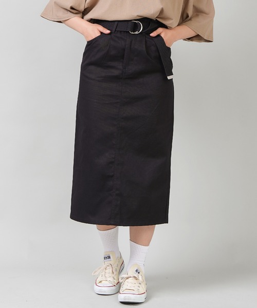 SPINNS（スピンズ）の「ベルト付 ツイルロングスカート（スカート・レディース・ブラック/グリーン/ベージュ/アイボリー・ONESIZE）」の3枚目の写真