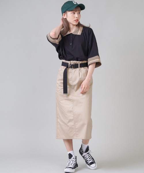 SPINNS（スピンズ）の「ベルト付 ツイルロングスカート（スカート・レディース・ブラック/グリーン/ベージュ/アイボリー・ONESIZE）」の18枚目の写真