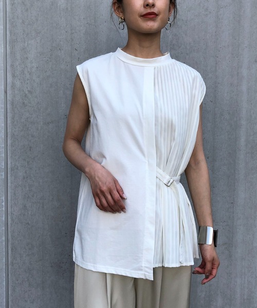 &g'aime(アンジェム)の「【&g’aime】プリーツレイヤードトップス(Tシャツ/カットソー・レディース・ホワイト/ブラック/ベージュ・FREE)」の2枚目の写真
