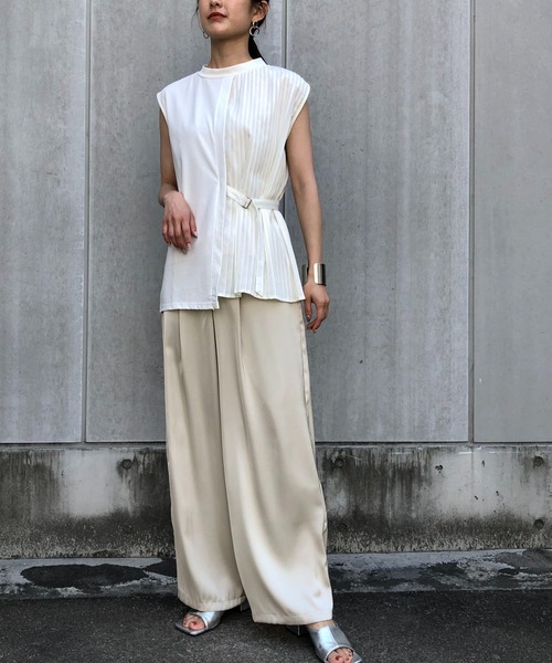 &g'aime(アンジェム)の「【&g’aime】プリーツレイヤードトップス(Tシャツ/カットソー・レディース・ホワイト/ブラック/ベージュ・FREE)」の8枚目の写真