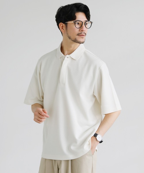 SPU(スプ)の「抗菌防臭&接触冷感 ダブルフェイス鹿の子ビッグポロシャツ(ポロシャツ・メンズ・ホワイト/ブラック/ベージュ/ネイビー/グレー/モカ/チャコール・M/L/XL/S)」の2枚目の写真