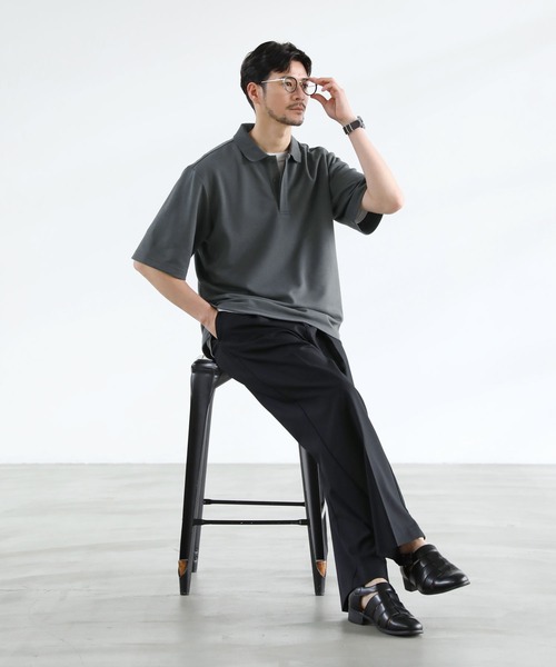 SPU(スプ)の「抗菌防臭&接触冷感 ダブルフェイス鹿の子ビッグポロシャツ(ポロシャツ・メンズ・ホワイト/ブラック/ベージュ/ネイビー/グレー/モカ/チャコール・M/L/XL/S)」の14枚目の写真