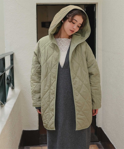 セール】フーデットキルティングショートコート（ダウンジャケット