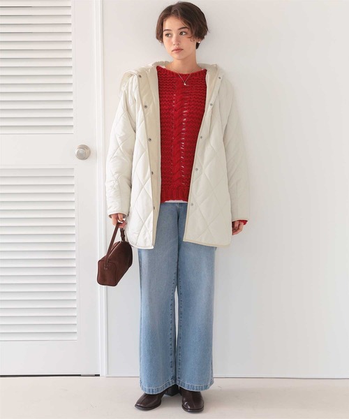 titivate（ティティベイト）の「フーデットキルティングショートコート（ダウンジャケット/コート・レディース・ベージュ/ブラック/アイボリー/グレイッシュベージュ/ライトカーキ・S/M）」の15枚目の写真