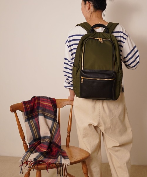 COOCO（クーコ）の「１０ポケットフェイクレザーポケットリュック（バックパック/リュック・レディース・カーキ/モカ/ライトグレー/ブラック/マスタード・9）」の5枚目の写真