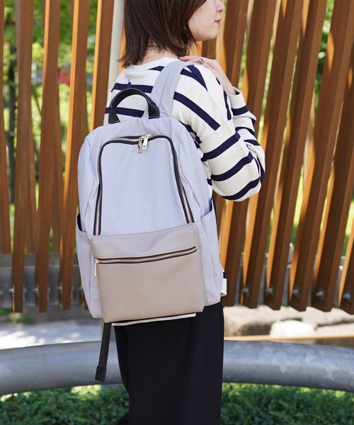 COOCO（クーコ）の「１０ポケットフェイクレザーポケットリュック（バックパック/リュック・レディース・カーキ/モカ/ライトグレー/ブラック/マスタード・9）」の8枚目の写真