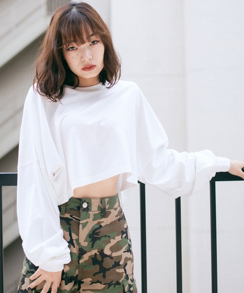 X-girl（エックスガール）の「BOX LOGO WIDE L/S TEE（Tシャツ/カットソー・レディース・ホワイト/チャコール/ライトパープル・S/M）」の2枚目の写真