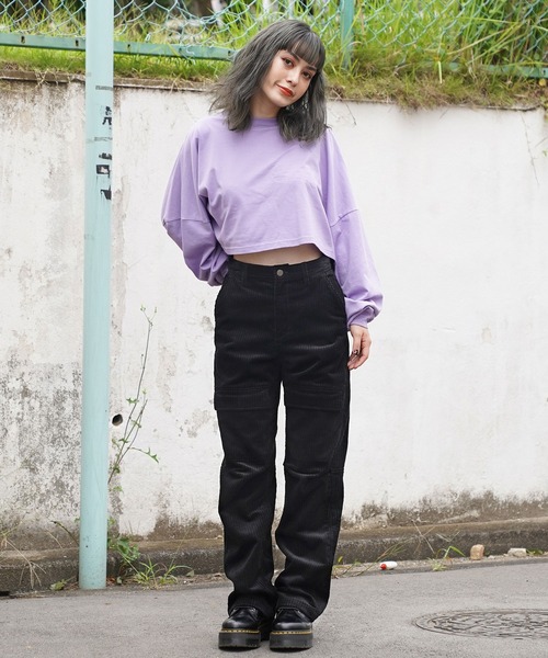 X-girl（エックスガール）の「BOX LOGO WIDE L/S TEE（Tシャツ/カットソー・レディース・ホワイト/チャコール/ライトパープル・S/M）」の6枚目の写真