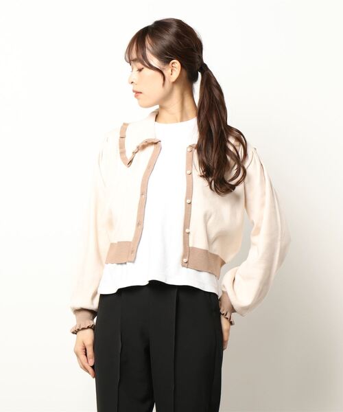 Allamanda(アラマンダ)の「配色フリルニットカーディガン(カーディガン/ボレロ・レディース・ホワイト×ブラック/ブラック×ホワイト/ホワイト系・M)」の3枚目の写真