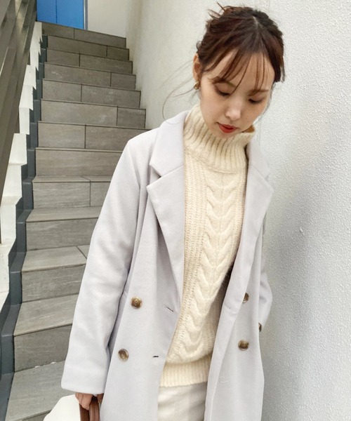 one after another NICE CLAUP（ワンアフターアナザーナイスクラップ）の「【WEB限定】ゆるっとシルエットにケーブルが目をひくハイネックケーブルニット（ニット/セーター・レディース・ブラウン/サックスブルー/アイボリー/グレー系その他・FREE）」の6枚目の写真