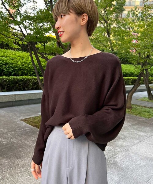 THE SHOP TK (ザ ショップ ティーケー )の「◆アンチピリング総針ドルマンニット(ニット/セーター・レディース・ダークブラウン/ライトベージュ/ブルー・11/12)」の2枚目の写真