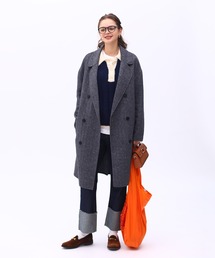 2024AWアーツアンドサイエンス*ヘリンボーンダブルブレストコート ブルー美品 2024AWアーツアンドサイエンス*ヘリンボーンダブルブレストコート