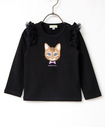 panpantutu（パンパンチュチュ）の「フリルショルダートップス(長袖）/おすましキャット(110-130cm)（Tシャツ/カットソー・キッズ）」