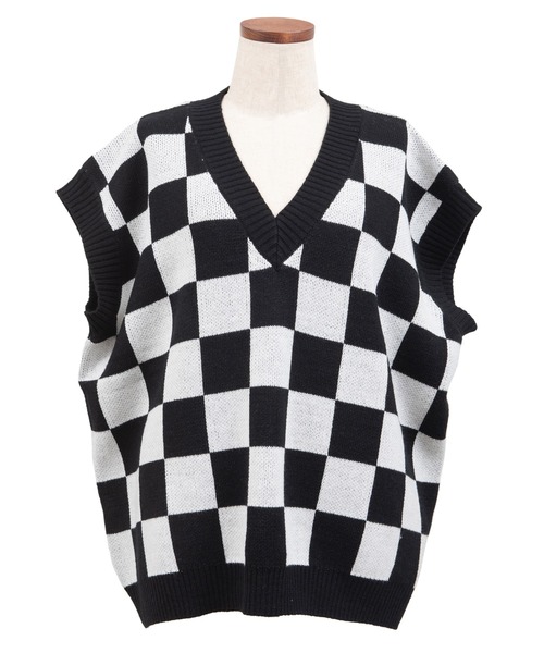 PUNYUS(プニュズ)の「チェッカーニットベスト(ベスト・レディース・ホワイト・1/2/3/4)」の4枚目の写真